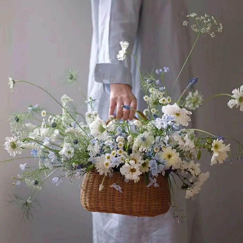 鲜花花束，手提篮